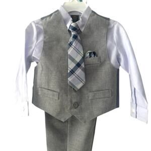 Toddler Boys Gray Vest light blue Shirt & gray Pants Outfit Set 24 M